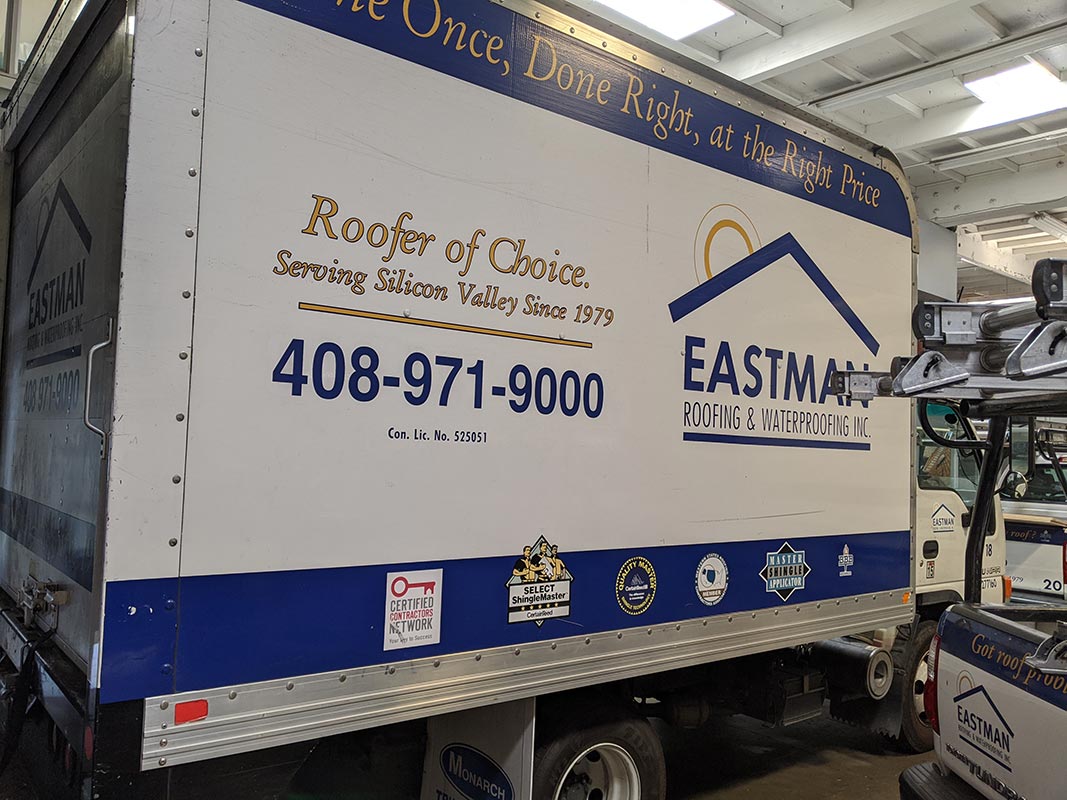 Eastman Roofing vehicle lettering